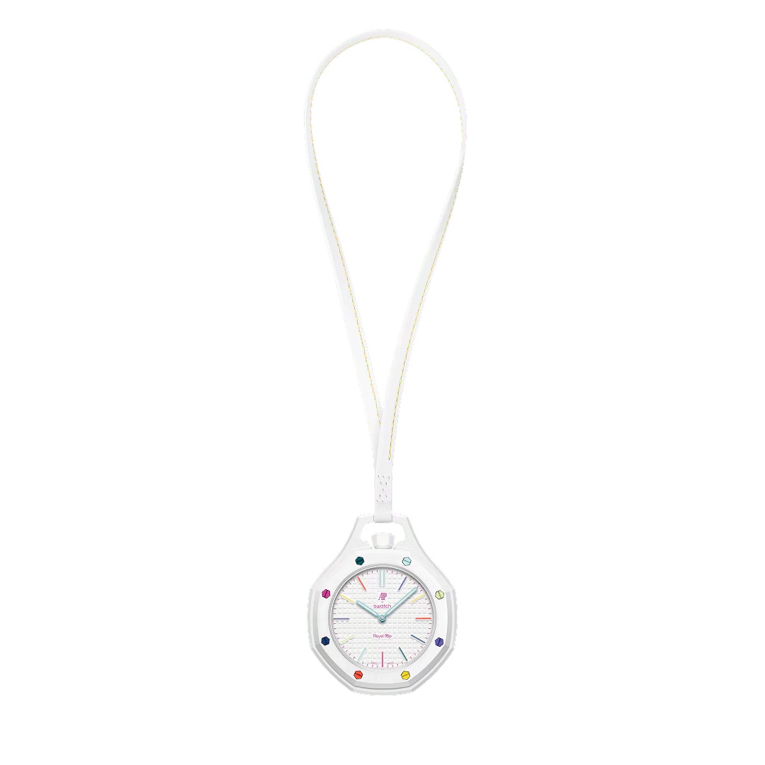 Swatch Royal Pop Huit Blanc — Bright White · Multi-colour Indices pocket watch